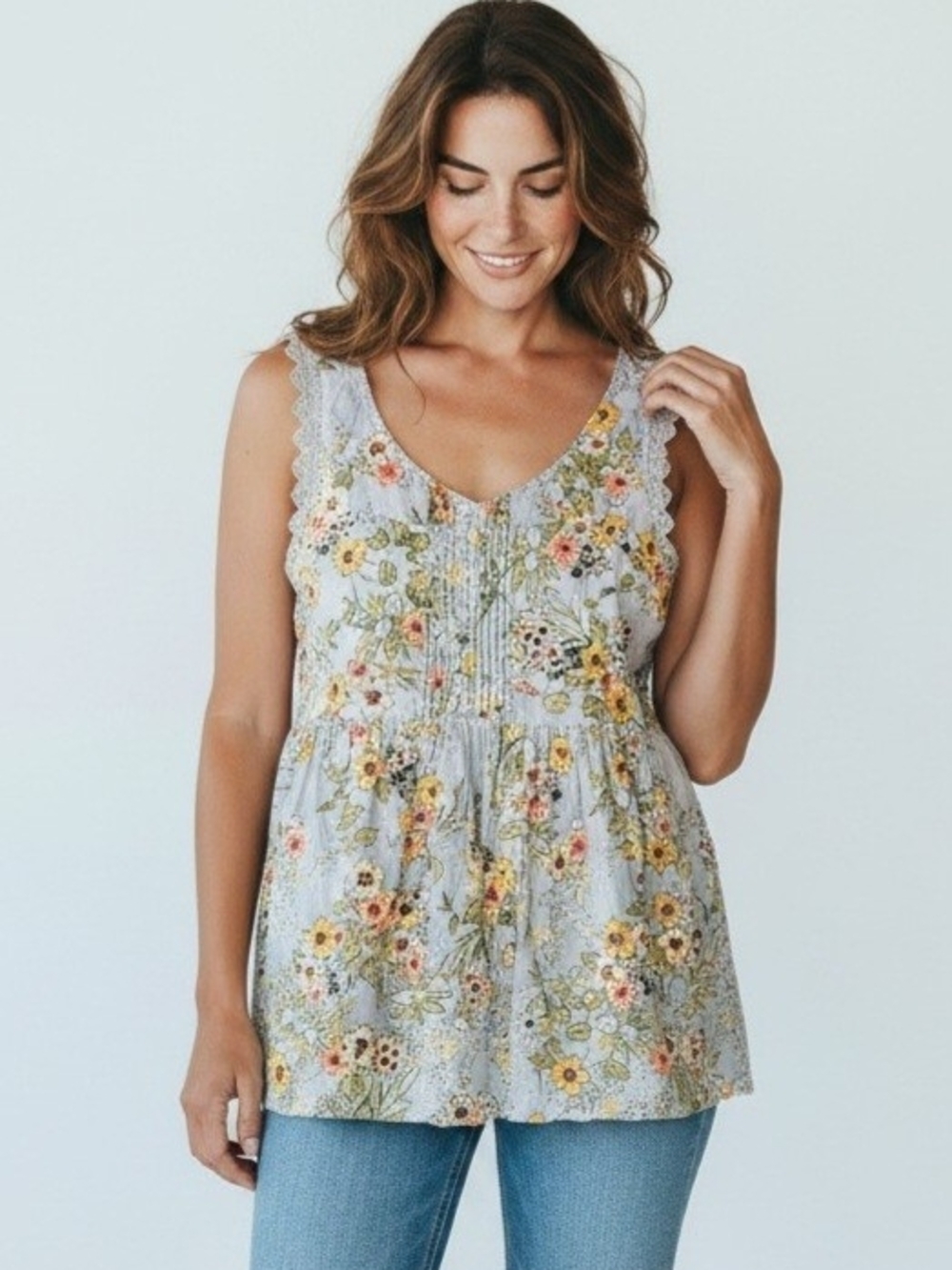 LC Lauren Conrad Floral-print Babydoll Style Sleeveless Top Size XL